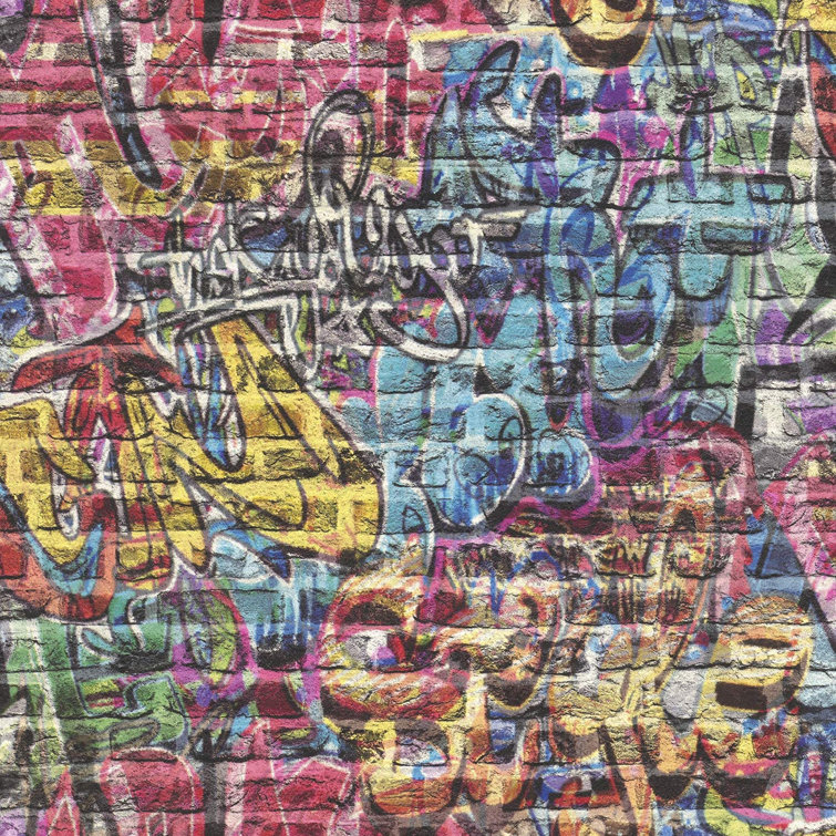 Happy Larry Graffiti Brick 3D Efeect Wallpaper Spray Paint Multi
